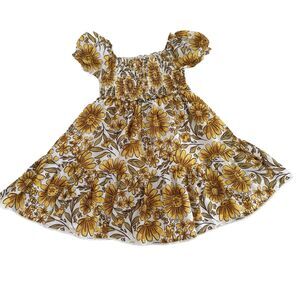 Etta Vee Girls Small 5 Smocked Sunflower Dress Fall Yellow Lined Cotton Tiered